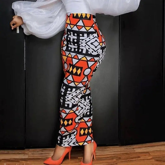 High Waist Slim Geometric Print Skirt